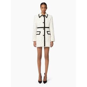 Nina Ricci Tailored Coat With Contrast Piping in Tweed Polka Dots 44 US 12